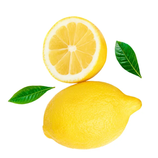 Frutto Fresco Limone Con Foglie Verdi Isolate Fondo Bianco Concetto — Foto Stock