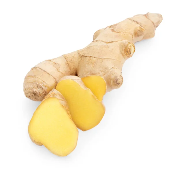 Fresh Ginger Root Slice Isolated White Background — Stock Photo, Image