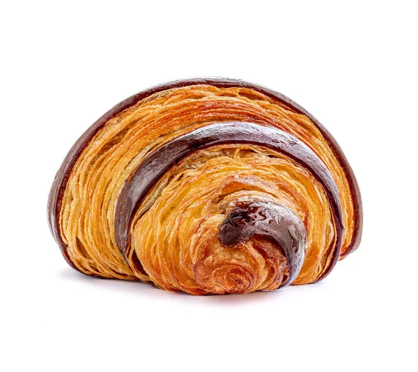 Čerstvě Upečený Čokoládový Croissant Izolovaný Bílém Pozadí Croissant Snídani Close — Stock fotografie