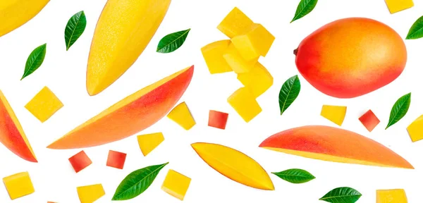 Mango Isolated White Background Pile Fresh Tropical Mangoes Top View — Stock Photo, Image