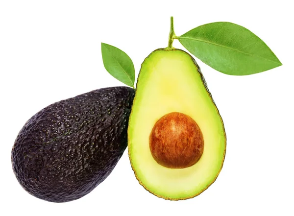 Avocado Isolato Sfondo Bianco Avocado Haas Intero Tagliato Metà Primo — Foto Stock