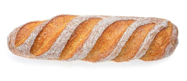 Bageta Čerstvým Chlebem Izolovaná Bílém Pozadí Shora Koncept Potravin — Stock fotografie