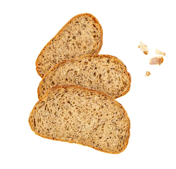 Bread Slices Crumbs Isolated White Background Bread Viewed Flat Lay — Stock Photo, Image