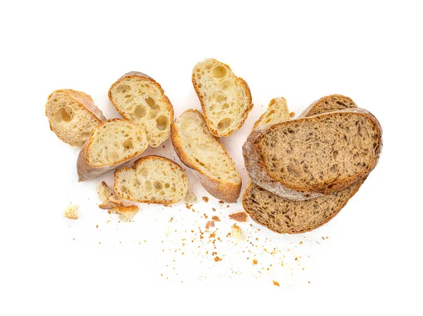 Pão Rústico Multigrãos Fatiado Isolado Fundo Branco Pão Centeio Com — Fotografia de Stock