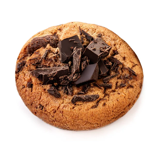 Biscoitos Chocolate Isolado Fundo Branco Com Aparas Chocolate Pedaços — Fotografia de Stock