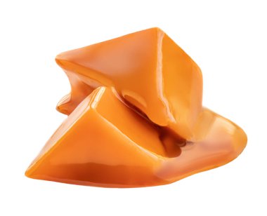 Lezzetli karamel şekerler ve beyaz arka planda izole edilmiş sos.