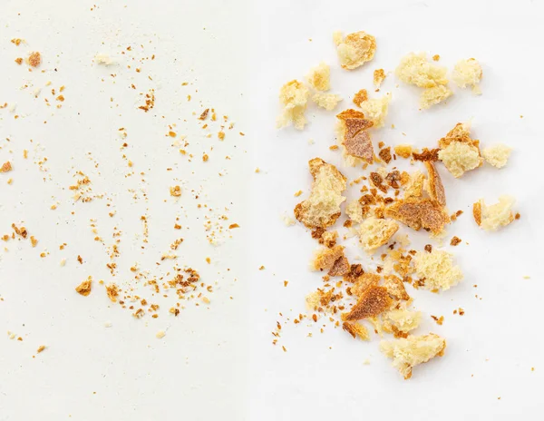 Brotkrumen Isoliert Auf Weißem Hintergrund Krümel Blick Von Oben Flache — Stockfoto