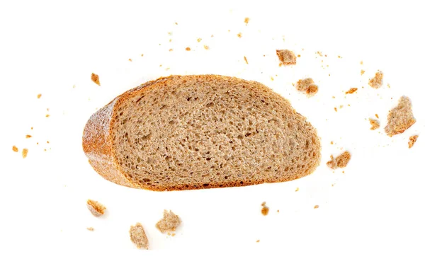 Ψωμί Φέτα Και Ψίχουλα Απομονώνονται Λευκό Φόντο Άνω Τελεία — Φωτογραφία Αρχείου