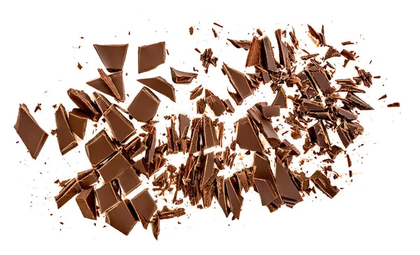Piezas Chocolate Negro Aisladas Sobre Fondo Blanco Barra Chocolate Trozos —  Fotos de Stock