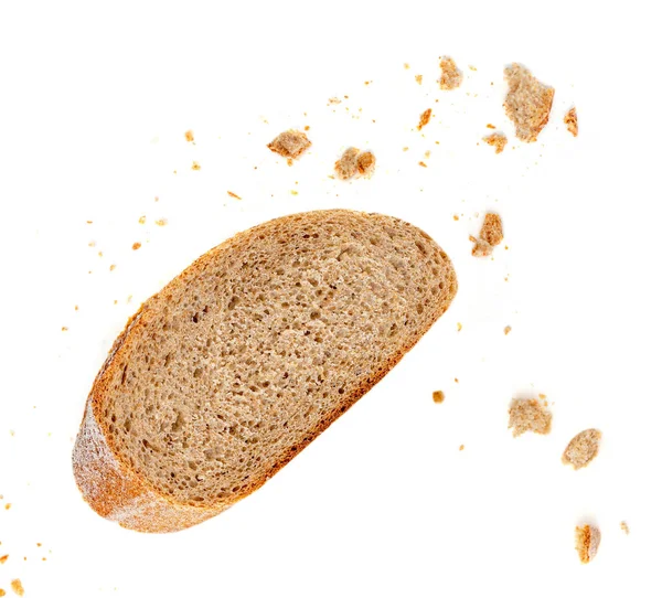 Ψωμί Φέτες Και Ψίχουλα Απομονώνονται Λευκό Φόντο Άνω Τελεία — Φωτογραφία Αρχείου