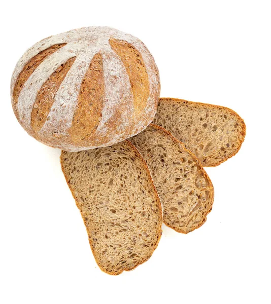 Frisches Brot Mit Scheiben Isoliert Auf Weißem Hintergrund Ansicht Von — Stockfoto
