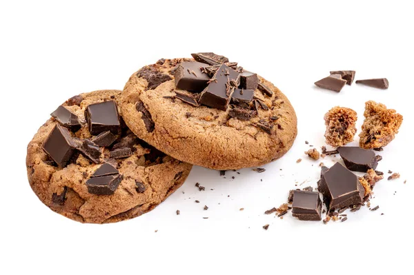 Smör Choklad Chip Cookies Isolerade Vit Bakgrund Kakor Med Smulor — Stockfoto