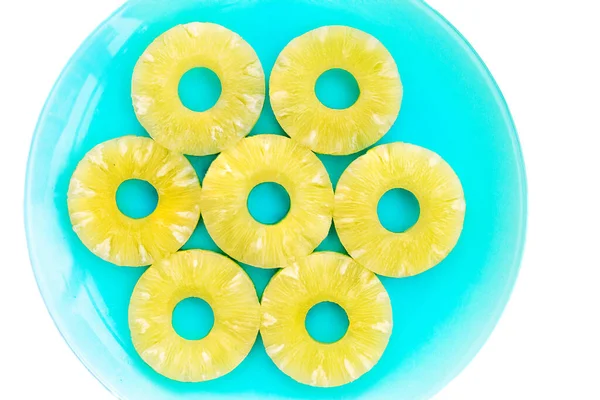 Fresh Sliced Pineapple Blue Background — Stock Photo, Image