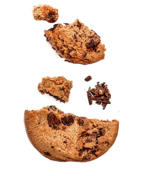 Chocolate Butter Chip Cookie Isolated White Background Cookies Broken Pieces — Stock Photo, Image