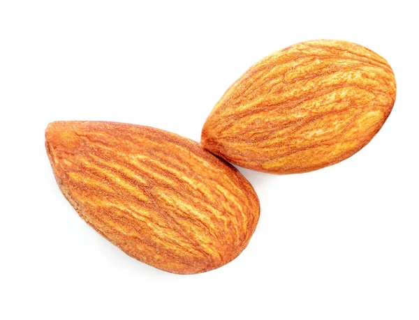 Almonds Isolated Raw Almond Nuts White Background Top View Flat — Stock Photo, Image