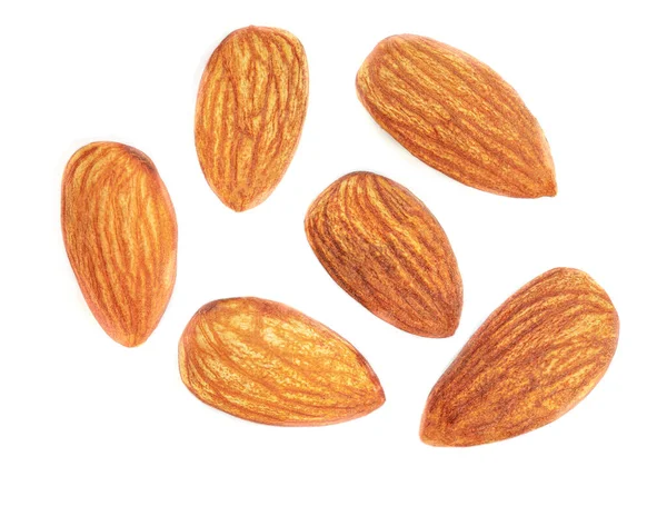 Almonds Isolated Raw Almond Nuts White Background Top View Flat — Stock Photo, Image