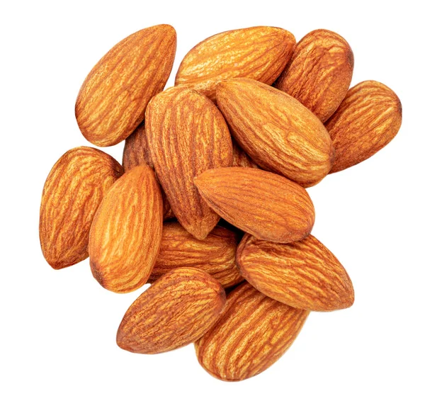 Almonds Isolated Almond Nut Pile White Background Close Top View — Stock Photo, Image