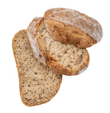 Beyaz arka planda izole edilmiş dilimlenmiş ekmek. Ekmek, Top View 'e kadeh kaldırır. Yiyecek konsepti.