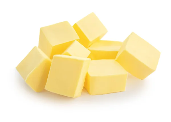 Pieces Butter Isolated White Background Fresh Butter Cubes Top View — Stock Photo, Image