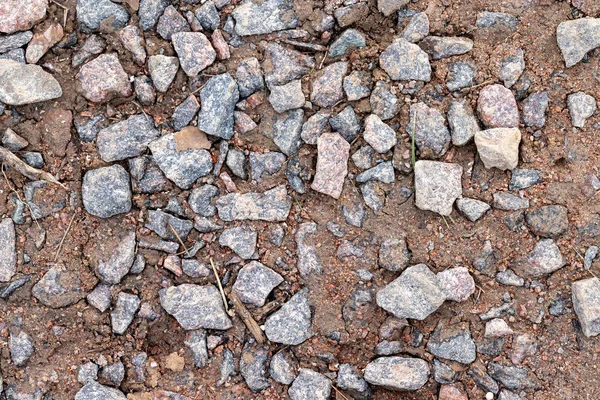 Suelo húmedo y húmedo con muchas piedras de granito. Fondo de textura de grava natural después de la lluvia — Foto de Stock