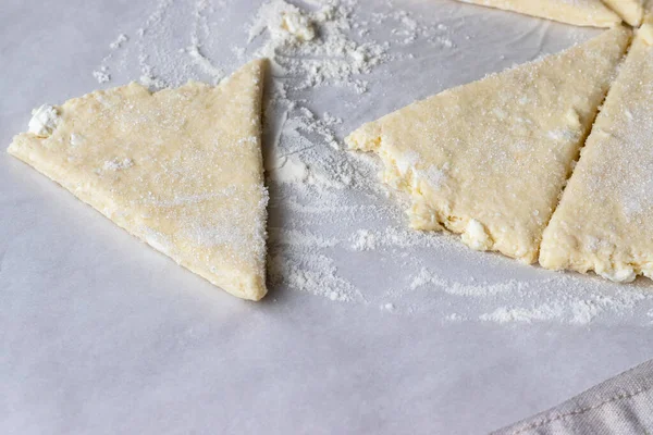 Rolled Raw Curd Dough Cut Eight Triangles Sprinkled Sugar One — Stock Photo, Image
