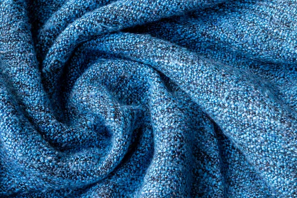 Heldere Blauwe Gebreide Stof Textuur Gekromde Verdraaide Deken Achtergrond Selectieve — Stockfoto
