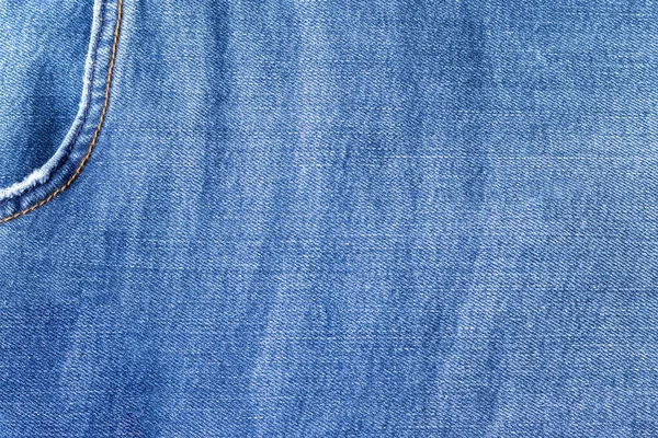 Textura Tecido Jeans Azul Brilhante Fundo Ganga Com Bolso Canto — Fotografia de Stock