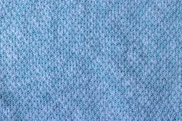 Heldere Blauwe Gebreide Stof Textuur Ruwe Trui Achtergrond Close Upzicht — Stockfoto