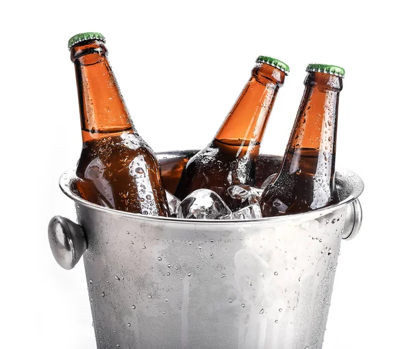 Beer bottles in ice bucket,