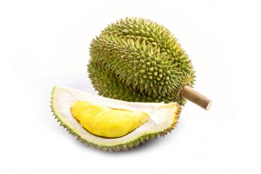 Meyvelerin kralı, beyaz arka planda durian.