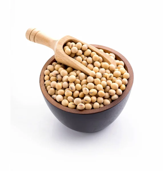 Soybeans Wooden Spoon White Background — Stock Photo, Image