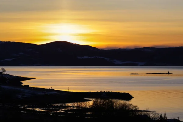 Tramonto Fiordo Trondheim Zona Agricola Byneset Vicino Trondheim — Foto Stock