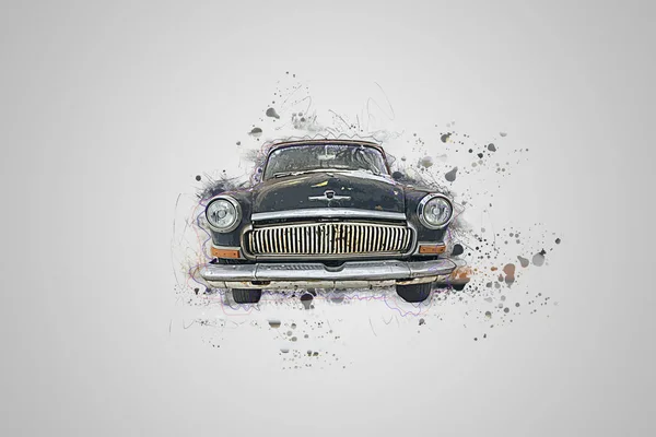 Painted Soviet car Volga on a dark background