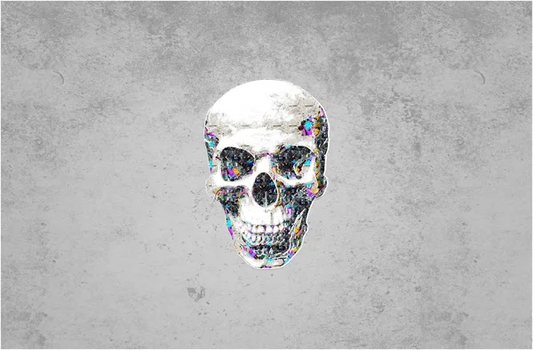 Painted Human Skull Gray Background — Stock Photo, Image