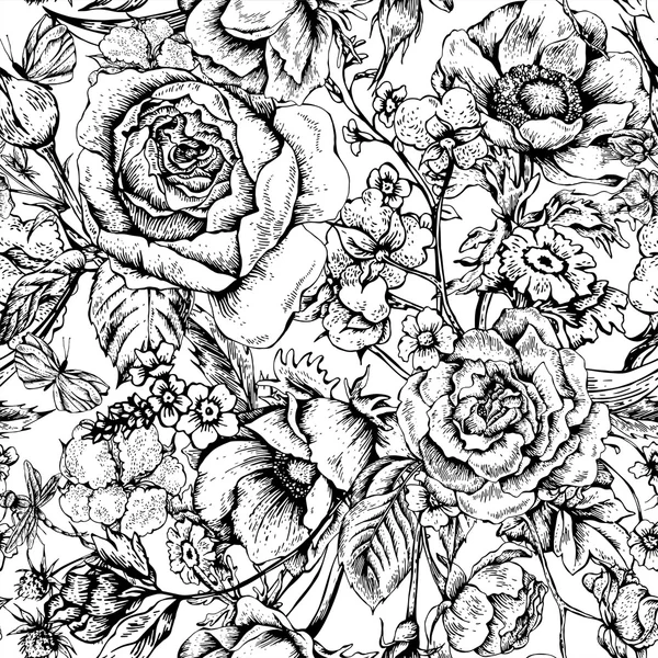 Vintage kwiatowy wektor bezszwowy wzór z róż — Wektor stockowy