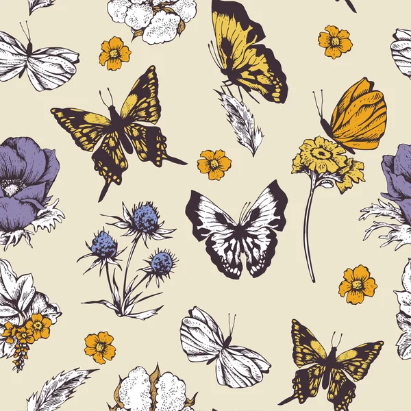 Sömlös bakgrund med fjärilar — Stock vektor