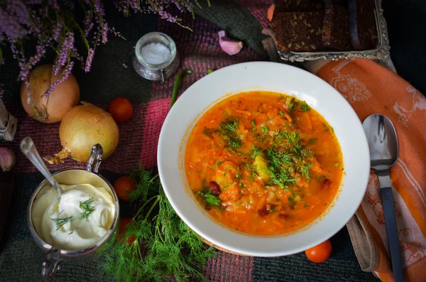 Cocina nacional. Borscht. Sopa con tomate — Foto de Stock