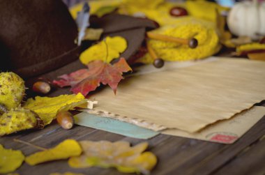 Sarı, kırmızı yaprakları ile Vintage sonbahar çerçeve