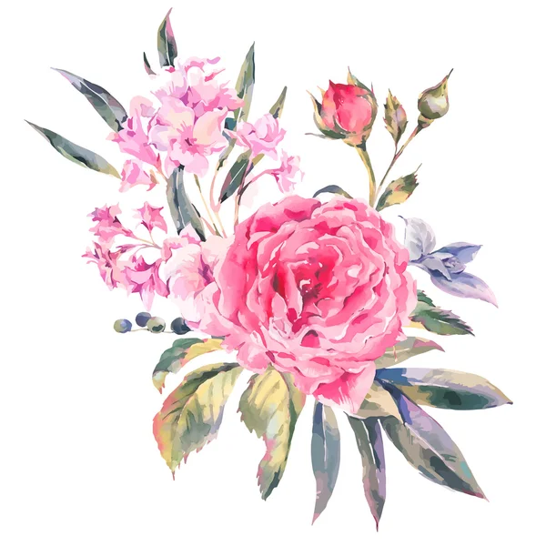 Classical vintage floral greeting card, natural bouquet of roses — ストックベクタ