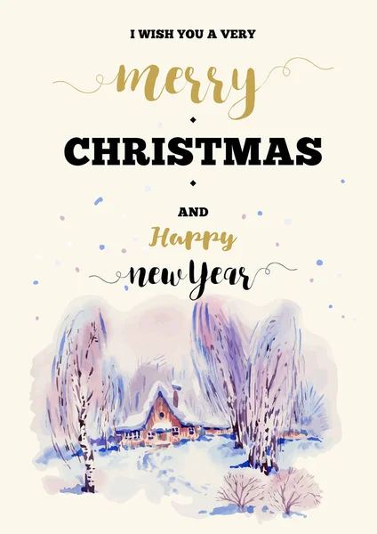 Christmas vertical frame vector card with winter landscape greet