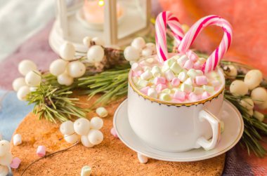 Marshmallow ile sıcak kakao bir fincan