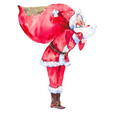 Büyük çanta ile suluboya Noel Baba