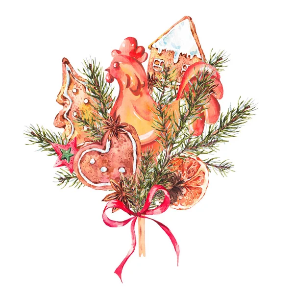 Akvarelu kytice vánoční perníčky — Stock fotografie