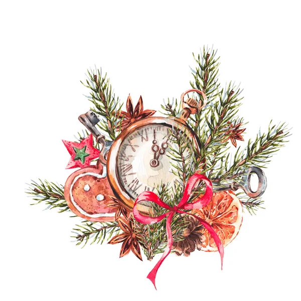 与姜饼和 p 的水彩圣诞节插图。 — 图库照片