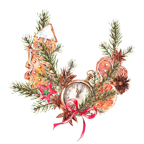 Couronne de Noël aquarelle avec pain d'épice — Photo