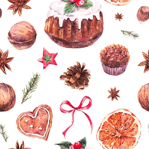 Aquarel kerst naadloze patroon met traditionele pudding — Stockfoto