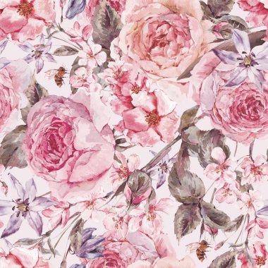 İngilizce gül ile suluboya bahar sorunsuz sınır