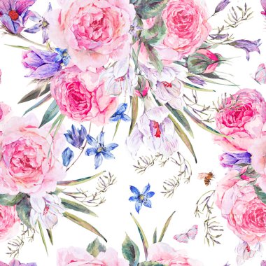 Suluboya bahar sorunsuz arka plan gül