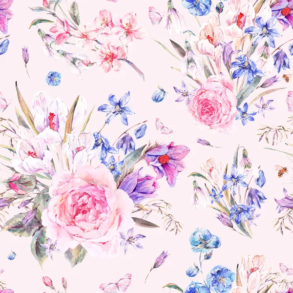 Aquarel voorjaar naadloze achtergrond met rozen — Stockfoto