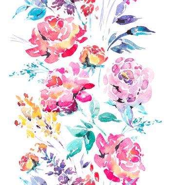 Kırmızı gül ile suluboya çiçek sorunsuz sınır